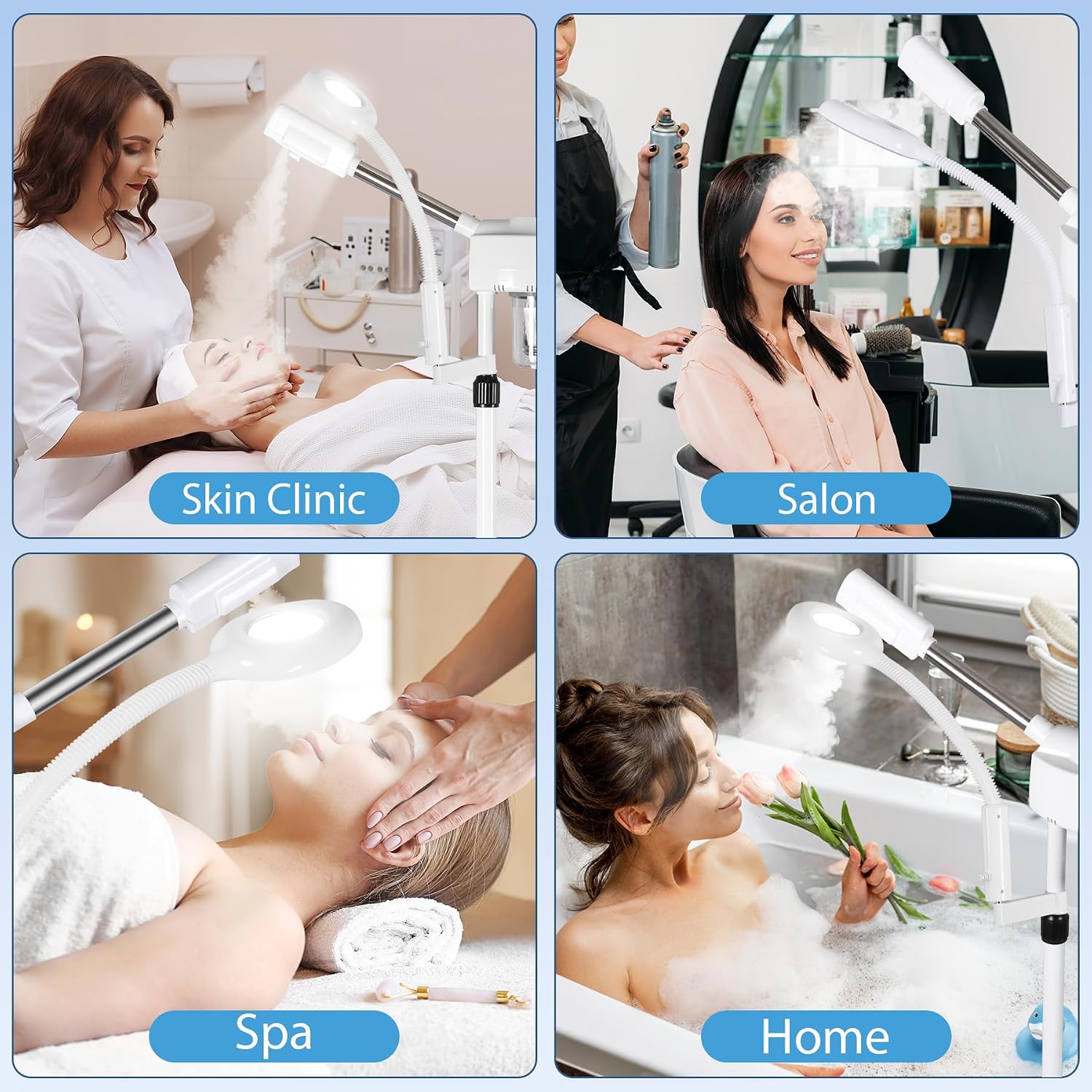 2 in 1 Facial Steamer Professional Nano Ionic Face Deep Cleansing Hydration with 5X Magnifying LED Lamp & Rolling