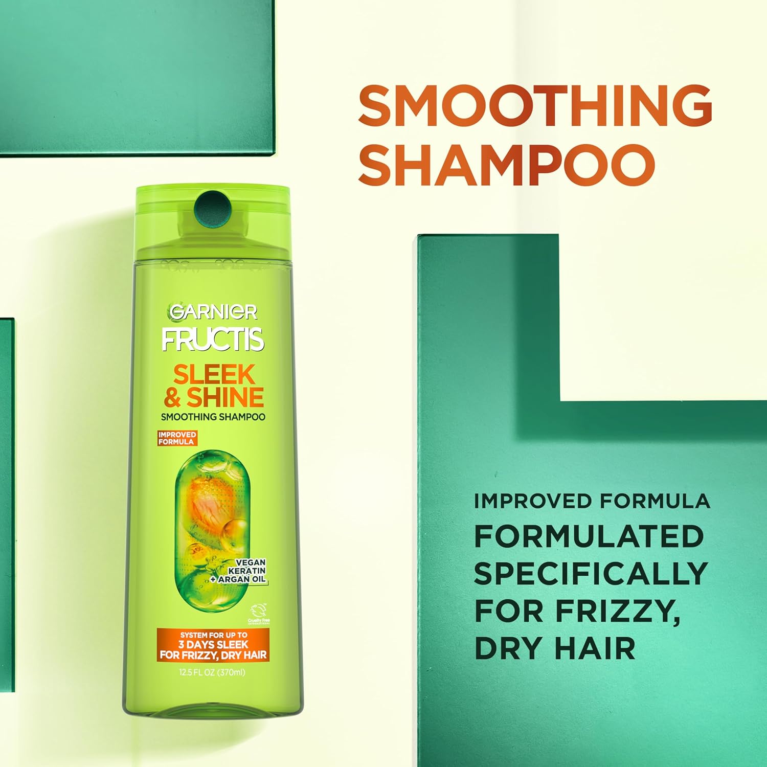 Fructis Sleek & Shine Shampoo, Conditioner + Leave-In Conditioer Set for Frizzy, Dry Hair, Plant Keratin + Argan Oil