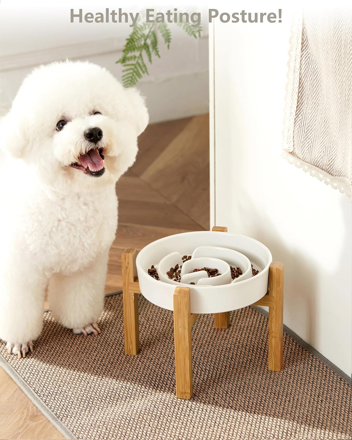 Ceramic Slow Feeder Dog Bowls Elevated, 2.0 Cups Slow Feeder for Medium Dogs, Puzzle Maze Bowl to Slow Down Eating