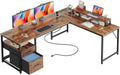 63 Inch L Shaped Desk with Power Outlets and USB-C Port, Computer Corner Home Office Desk with File Fabric Drawers