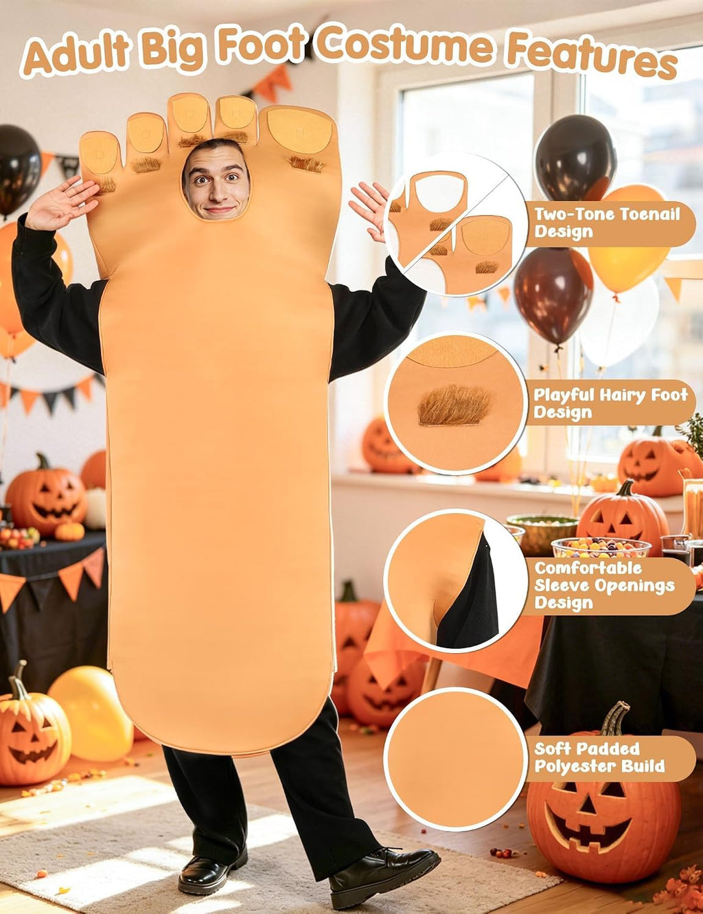 Giant Foot Halloween Costumes for Men Women Adult Sized Funny Big Feet TanTunic Suit Cosplay Outfit Party Plus Size