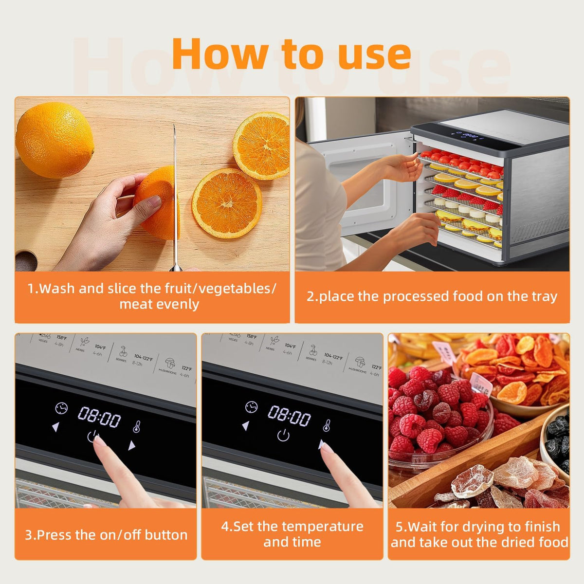 Food Dehydrator Machine for Jerky Beef: TINANA Stainless Steel Food Dryer for Meat - Digital Food Dehydrater for