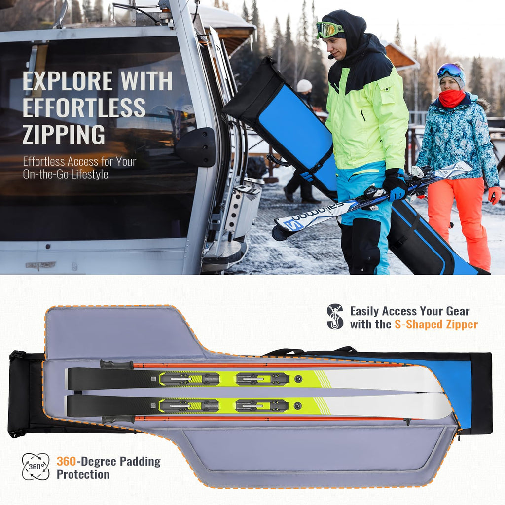 Ski Bag & Boot Bag Combo, Padded Ski Carrier Black & Blue