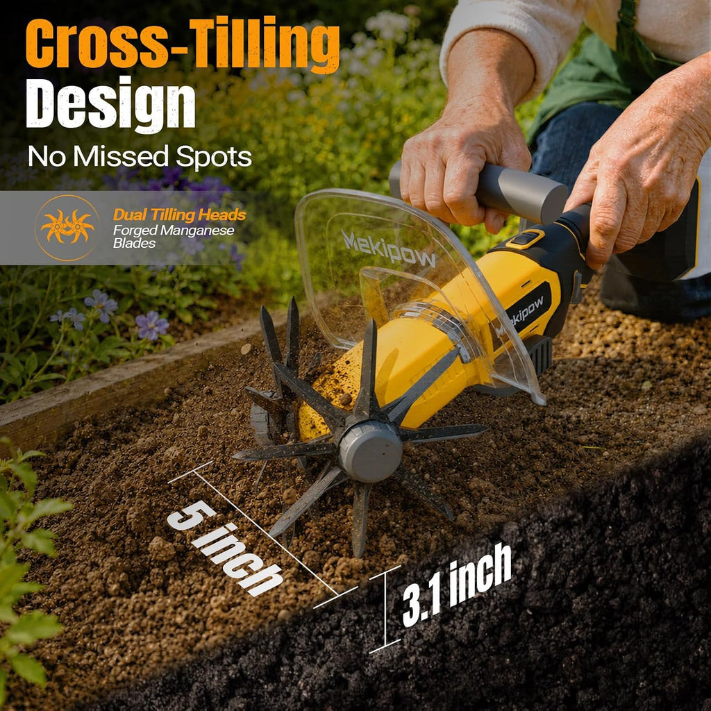 Mini Handheld Tiller Cultivator Compatible with Dewalt 20V Battery | Electric Cordless Garden Rototiller for