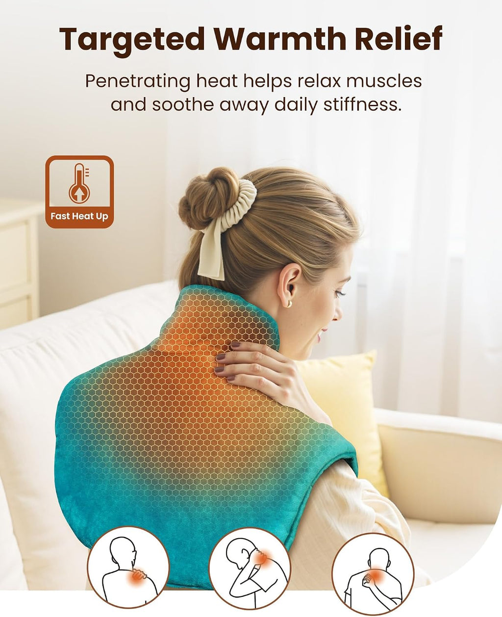 Weighted Heating Pad for Neck and Shoulders, Electric Heat Wrap with 6 Temperature & 4 Timer Settings, Auto Shut-Off