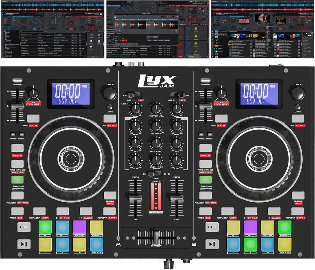 2-Deck Portable DJ Controller, Mixing Console with LCD Display | Manual Looping, USB, MIC Input, Record Output, 16