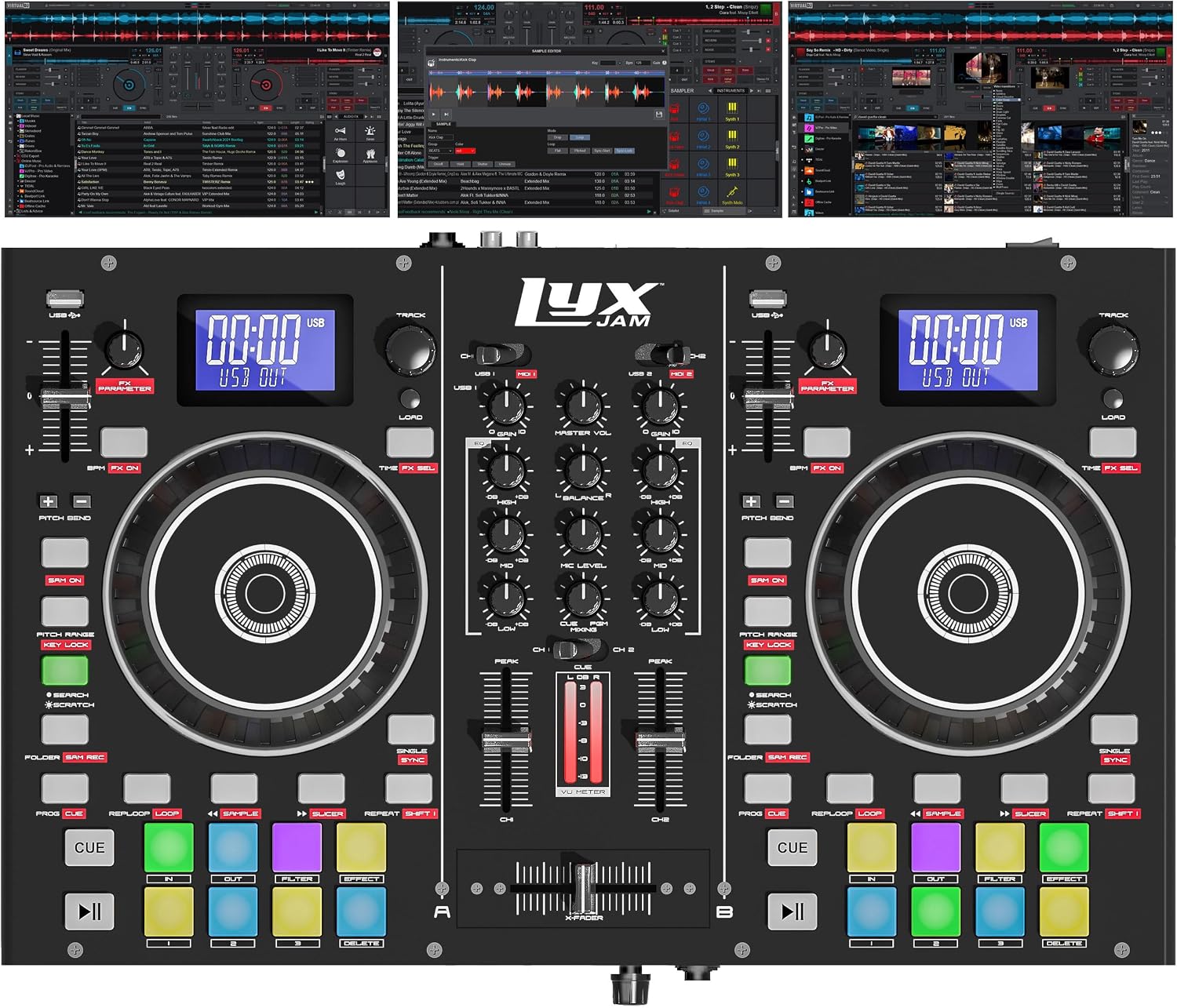 2-Deck Portable DJ Controller, Mixing Console with LCD Display | Manual Looping, USB, MIC Input, Record Output, 16