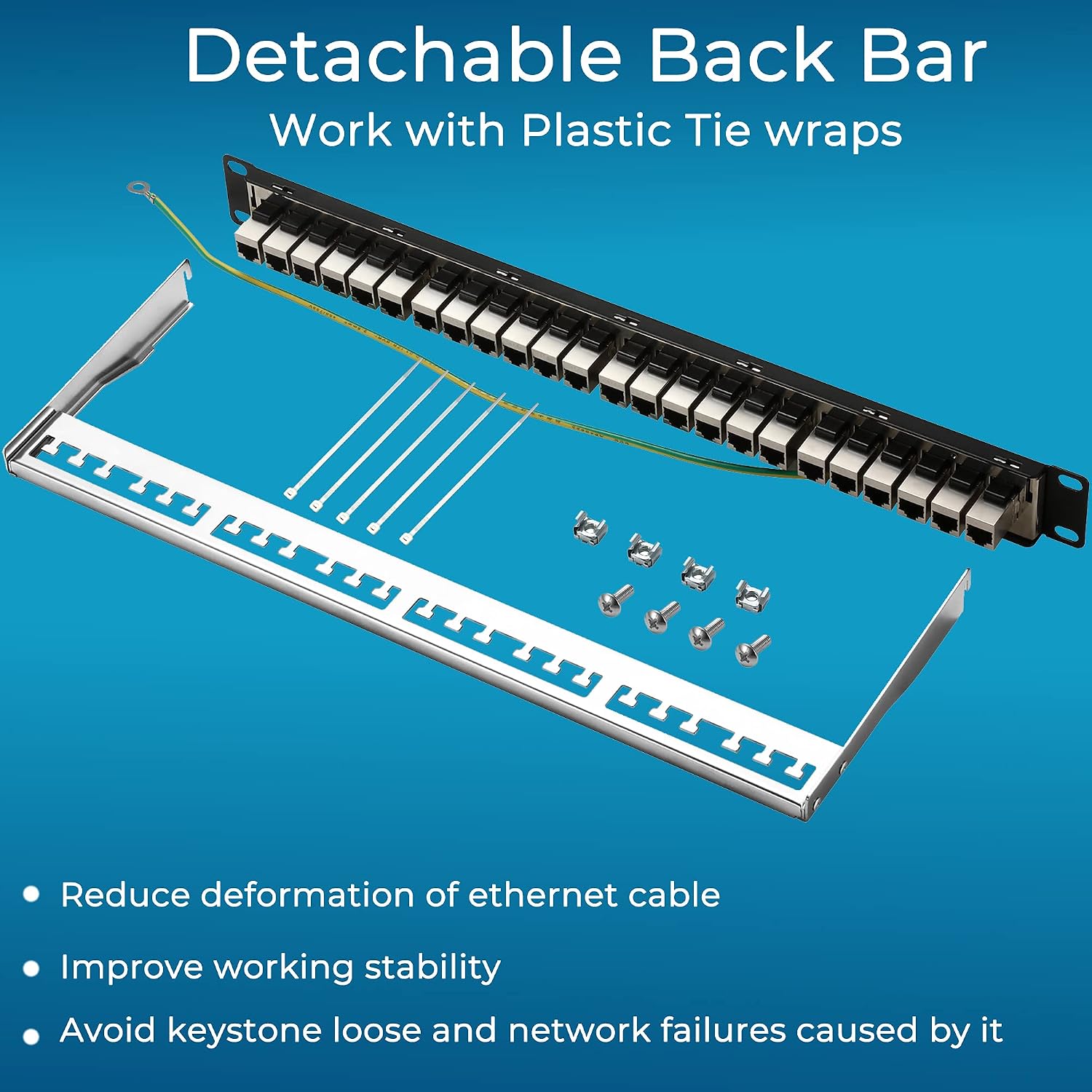 Patch Panel 24 Port Cat6A with Inline Keystone 10G Support, Coupler Patch Panel STP Shielded 19-Inch with Removable