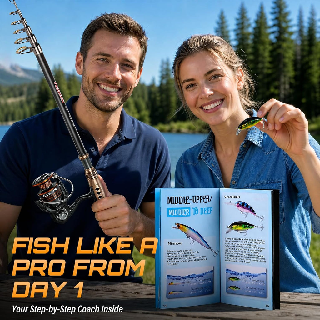 Fishing Rod and Reel Combo with Telescopic Fishing Pole, Portable Travel Fishing Rods Kit with Tackle Box Carrier Bag