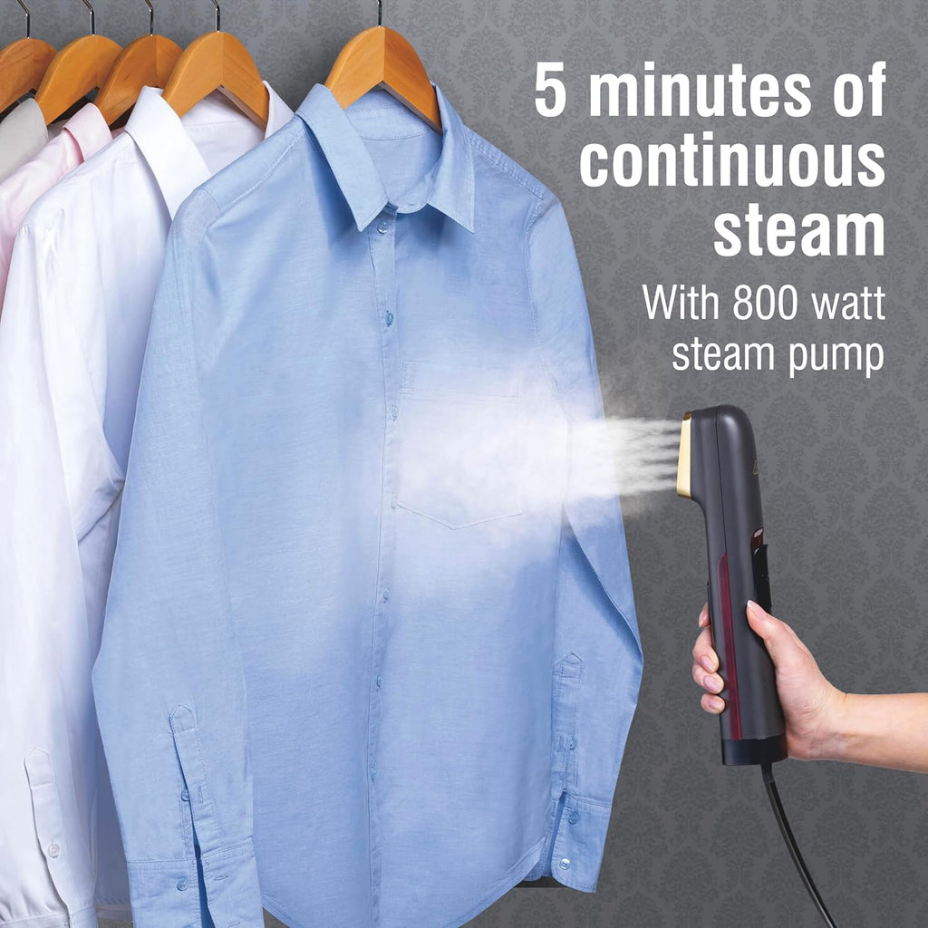 Steam Handheld Garment Steamer for Clothes, 800 Watts, Black | Portable Wrinkle-Remover, 5 Minutes of Continuous