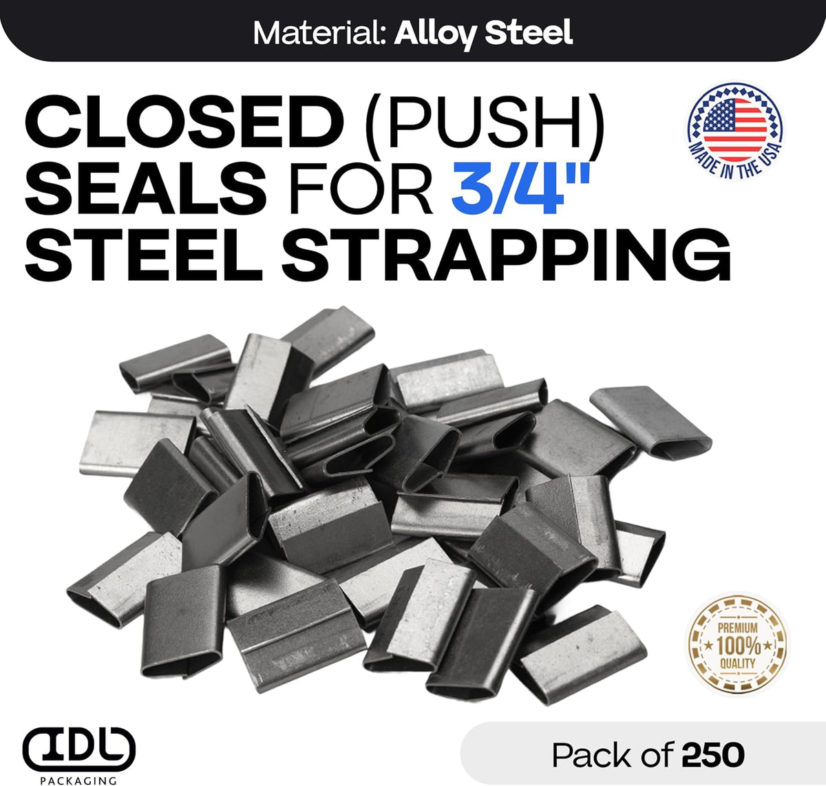 3/4" Closed (Push) Seals for Steel Strapping, Pack of 250