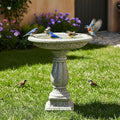 23.8" Tall Pedestal Bird Bath for Outdoor, Antique Weathered Concrete Birdbath with Decorative Carving, Durable