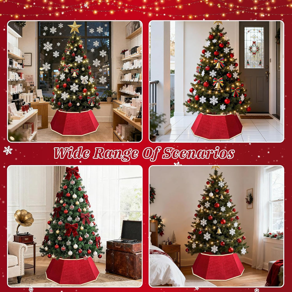 Christmas Tree Skirt, Velvet Foldable Christmas Tree Collar, Red | Xmas Tree Skirt for Artificial Christmas Trees