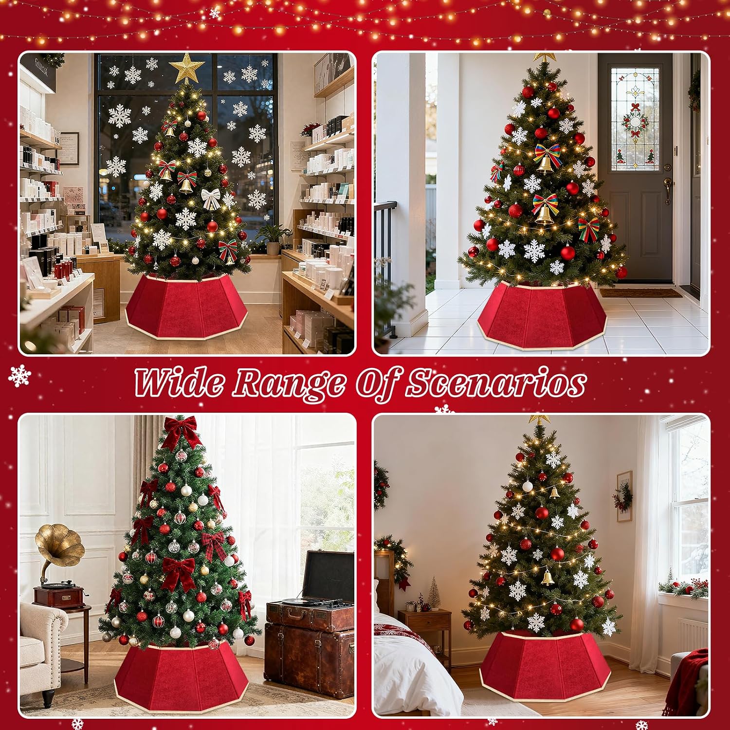 Christmas Tree Skirt, Velvet Foldable Christmas Tree Collar, Red | Xmas Tree Skirt for Artificial Christmas Trees