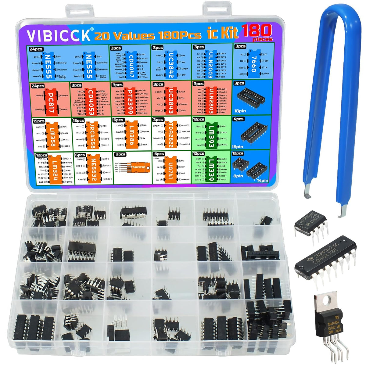 IC Chips kit 180 pcs 20 Values Chip Assortment Set+19 pcs