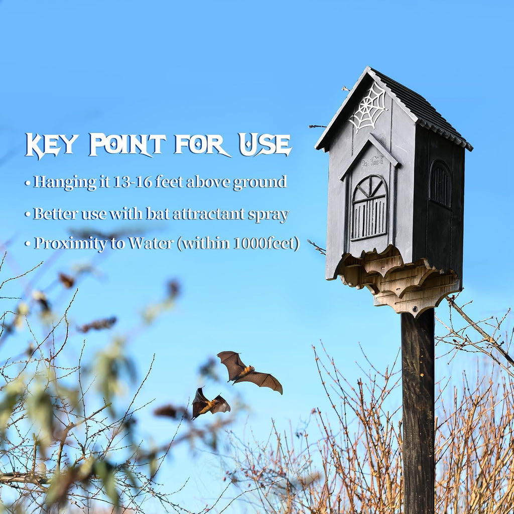 Wooden Castle Bat House with Gatehouse/Tower/Curtain Wall Design, Large Ventilated 2/3 Chamber Bat Box, Ideal for