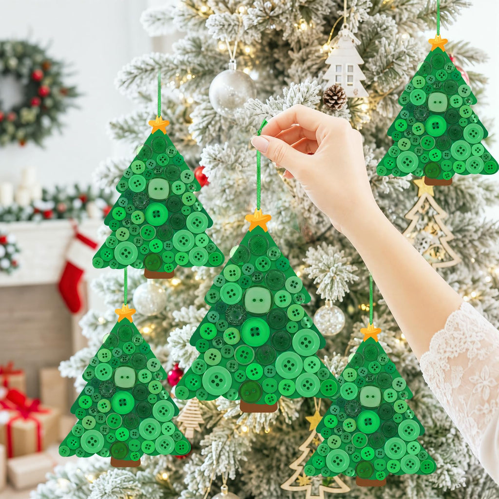 24 Christmas Tree Craft Kit with Buttons, Green