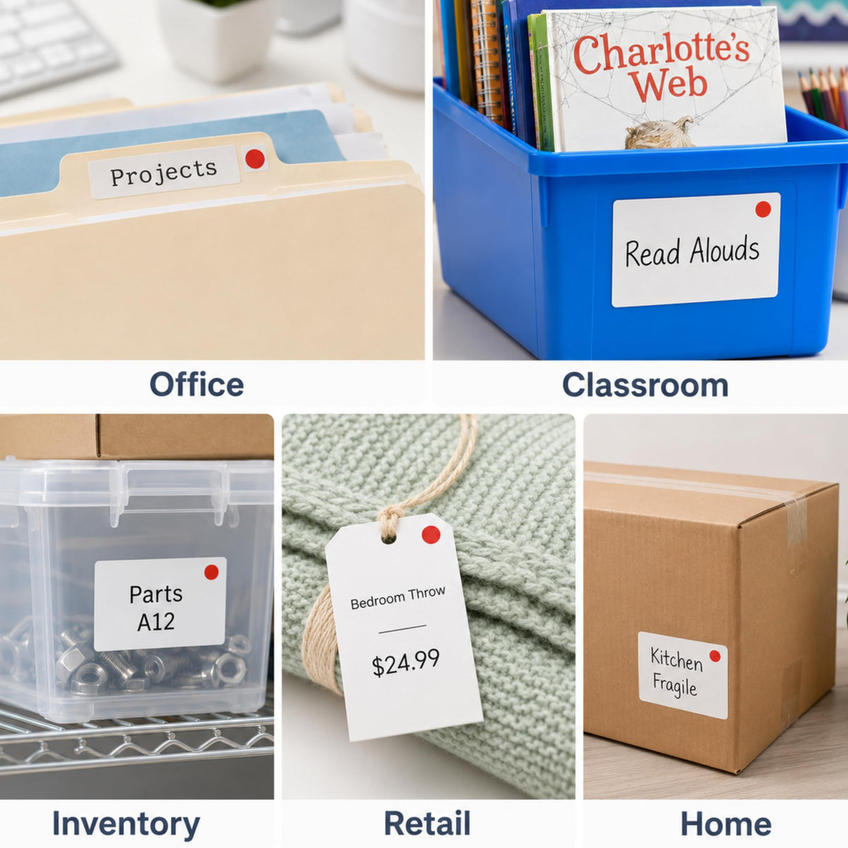 Removable Red Dot Stickers, 1/2 Inch, 1000/Box