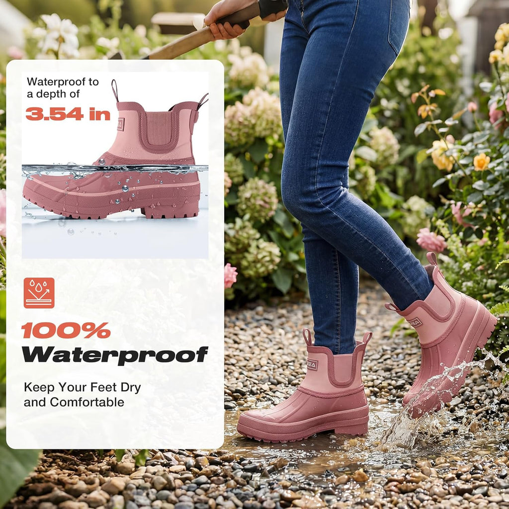 Women's Duck Chelsea Rain Boots Waterproof Short Garden Boot Outdoor Mud Boots