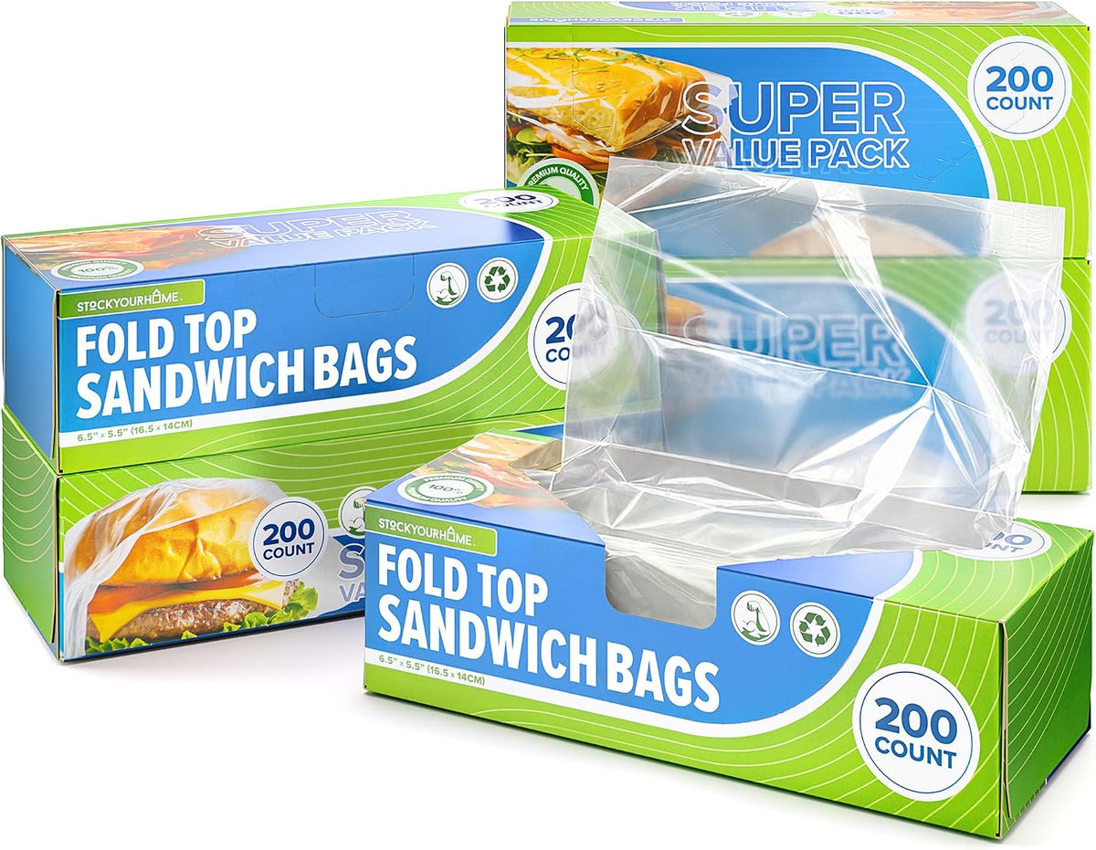 1000 Count Clear Fold Top Sandwich Bags, Bulk Disposable Plastic Bags with Fold Over Closure for Restaurants