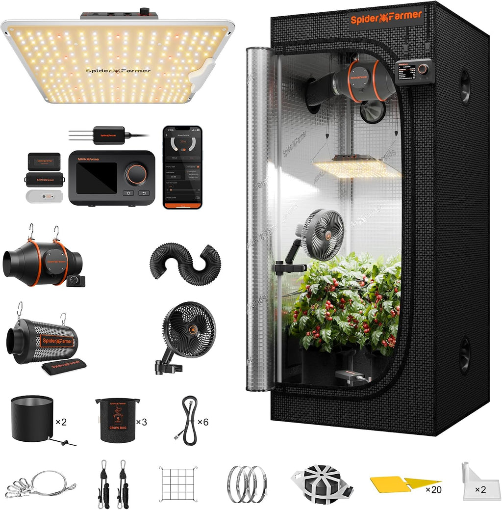 2.3×2.3ft SF1000 100W Indoor Grow Tent Kit w/GGS Controller | Pro Grade Set, Full Spectrum LED Grow Light, 28" x 28"