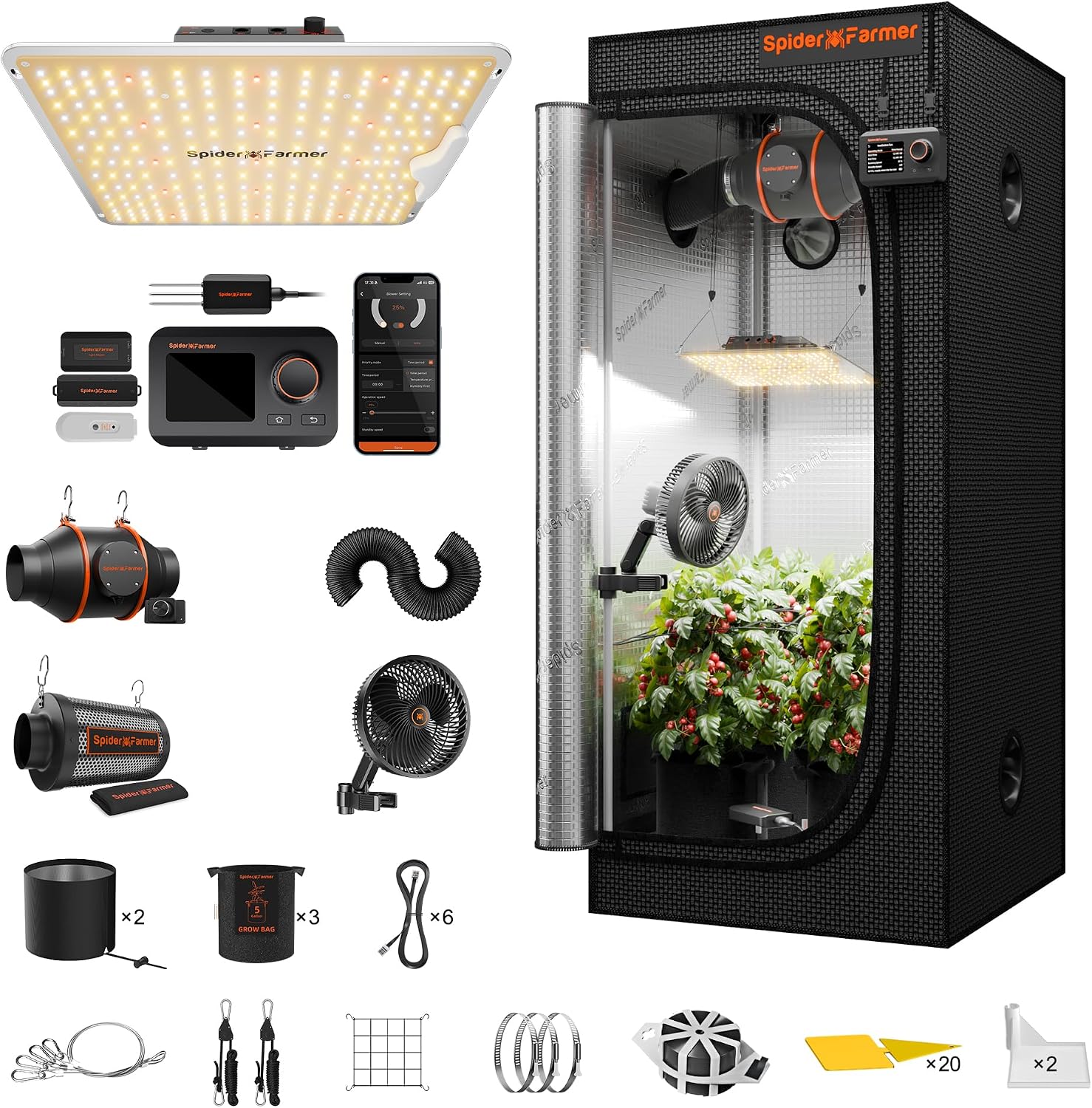 2.3×2.3ft SF1000 100W Indoor Grow Tent Kit w/GGS Controller | Pro Grade Set, Full Spectrum LED Grow Light, 28" x 28"