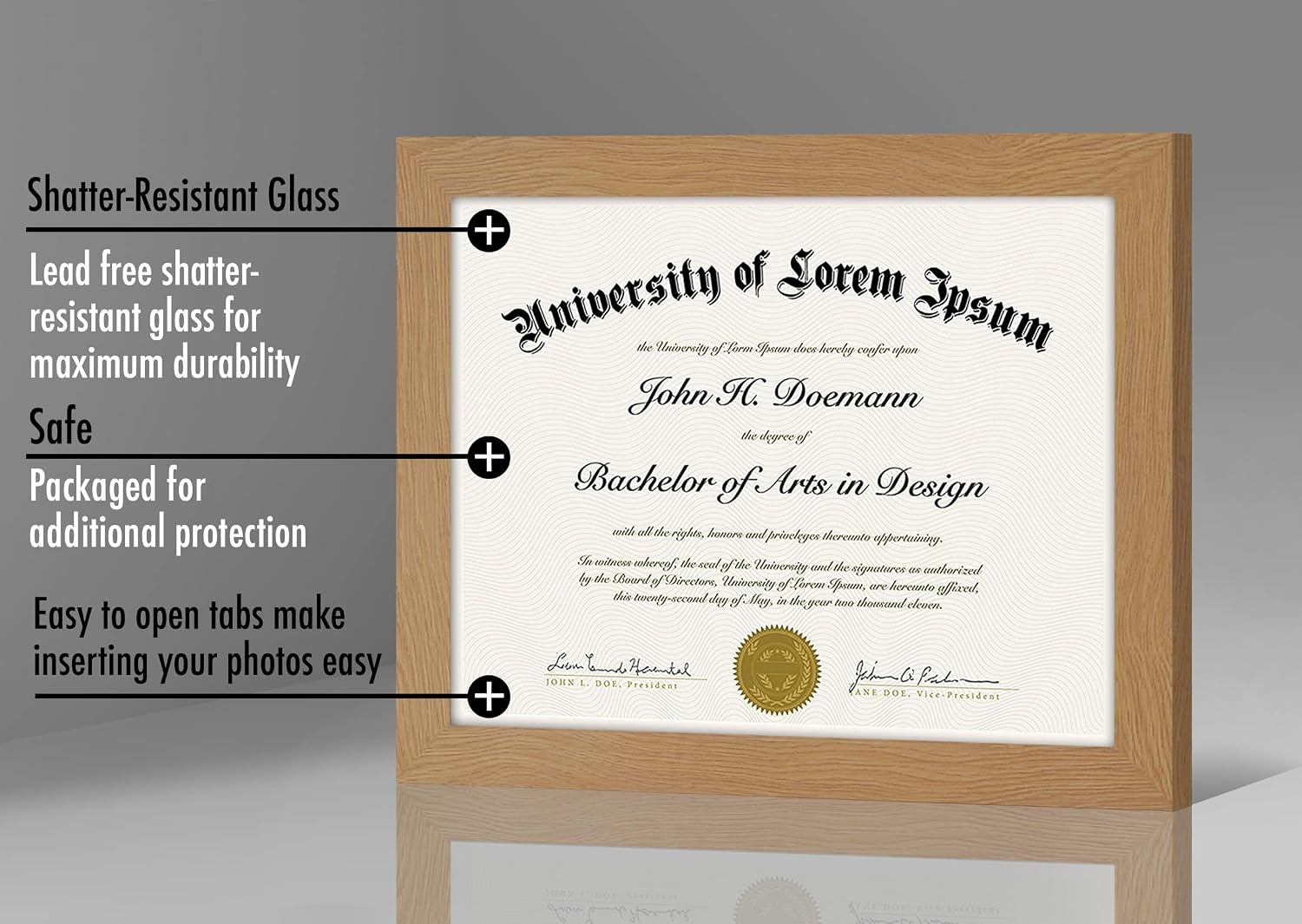 8.5x11 Diploma Frame with Shatter-Resistant Glass - Document Frames with Engineered Wood - Legacy Collection