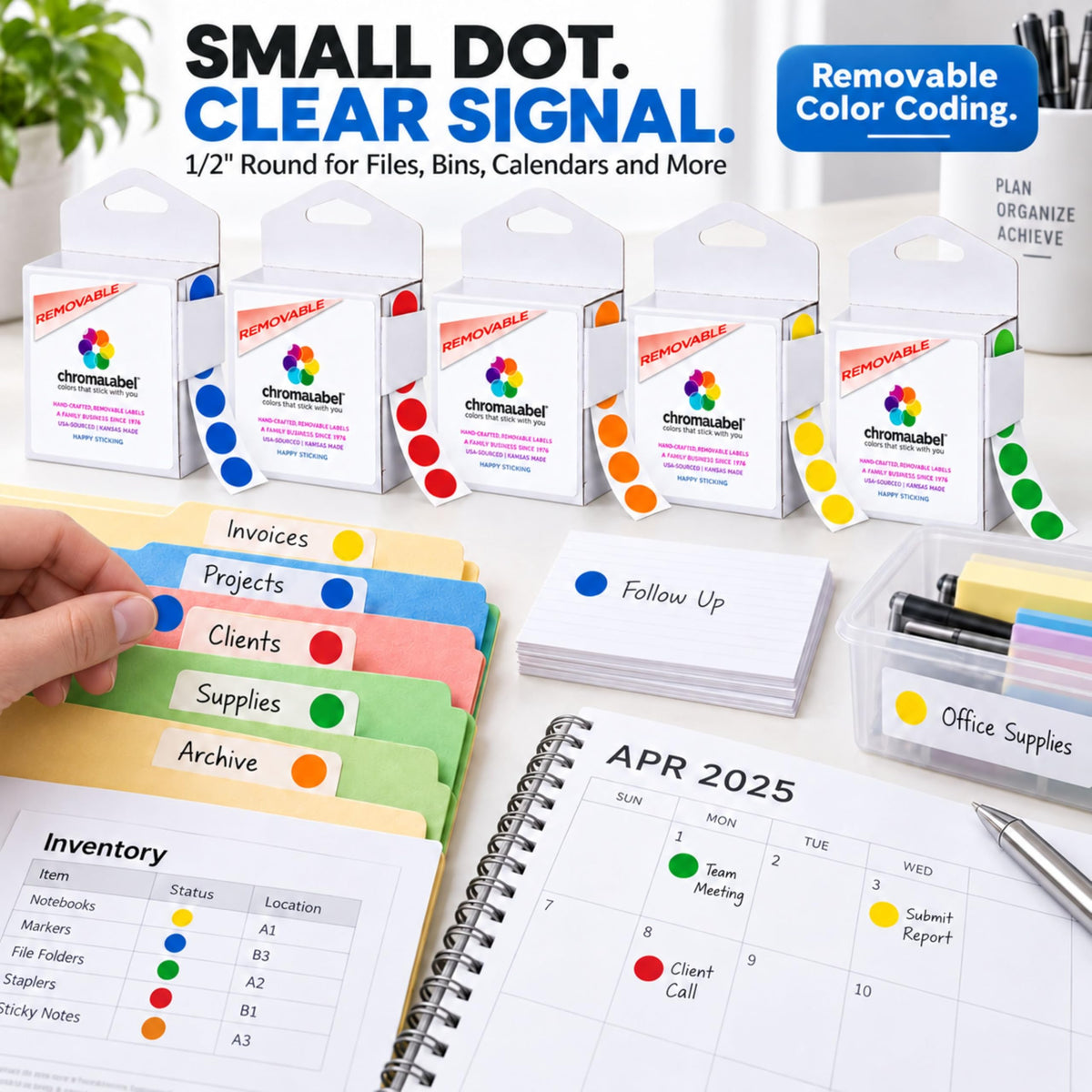 Removable Dot Stickers, 1/2 Inch, 5 Colors, 5,000 Total