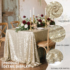 OQSQ Champagne Rectangle Sequin Tablecloth - 60x102 inch, Glitter Drape Table Cloth, Sparkle Sequence Table Overlays