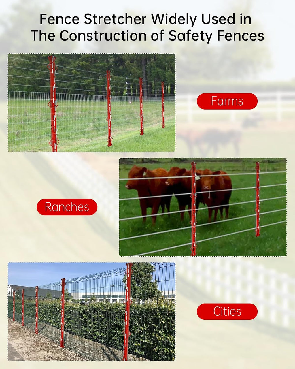 8ft Woven Wire Fence Stretcher Bar with 9 Wedges