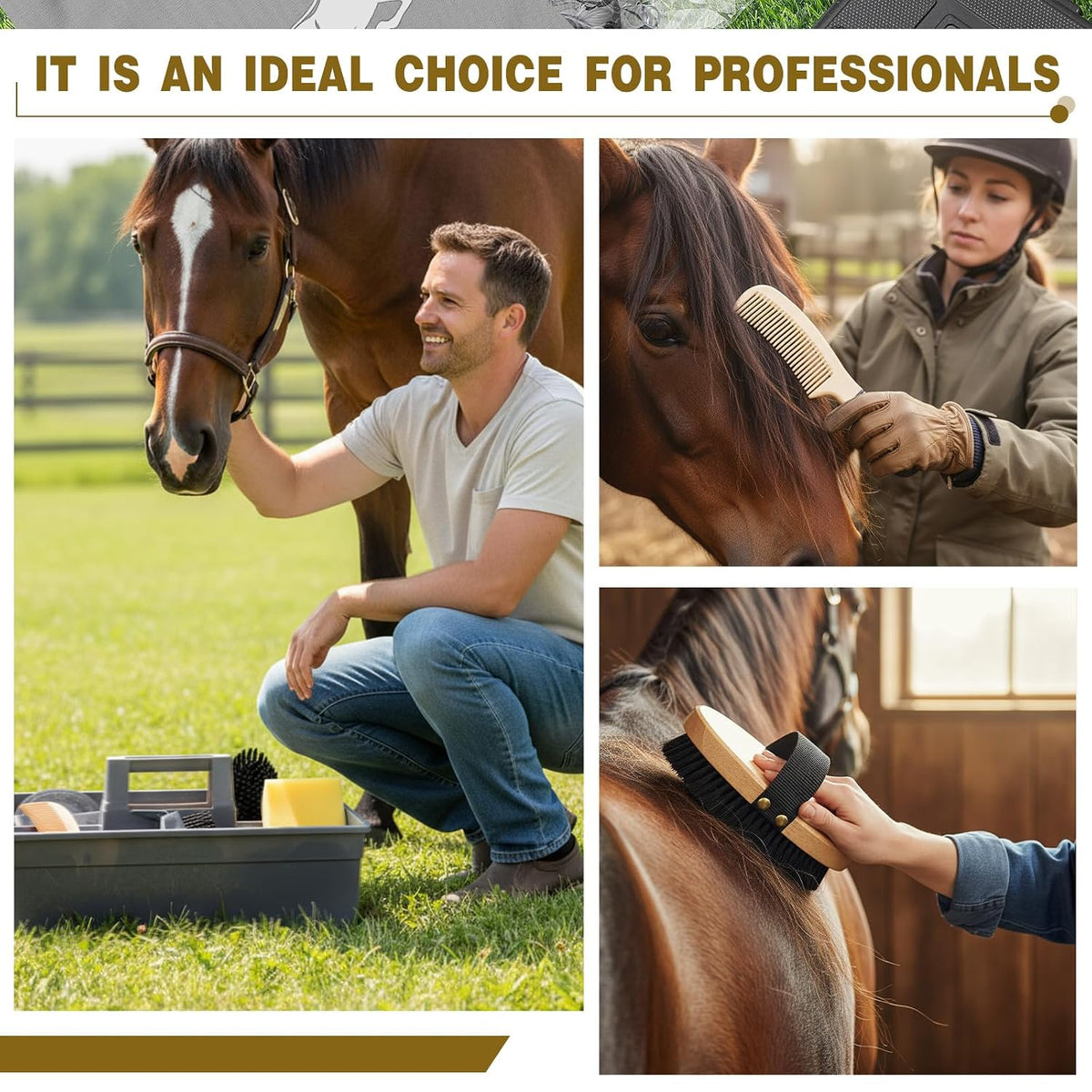 Horse Grooming Kit with Tote Bag, 6-Piece Horse Care Set with Brush, Comb & Hoof Pick, Portable Grooming Supplies