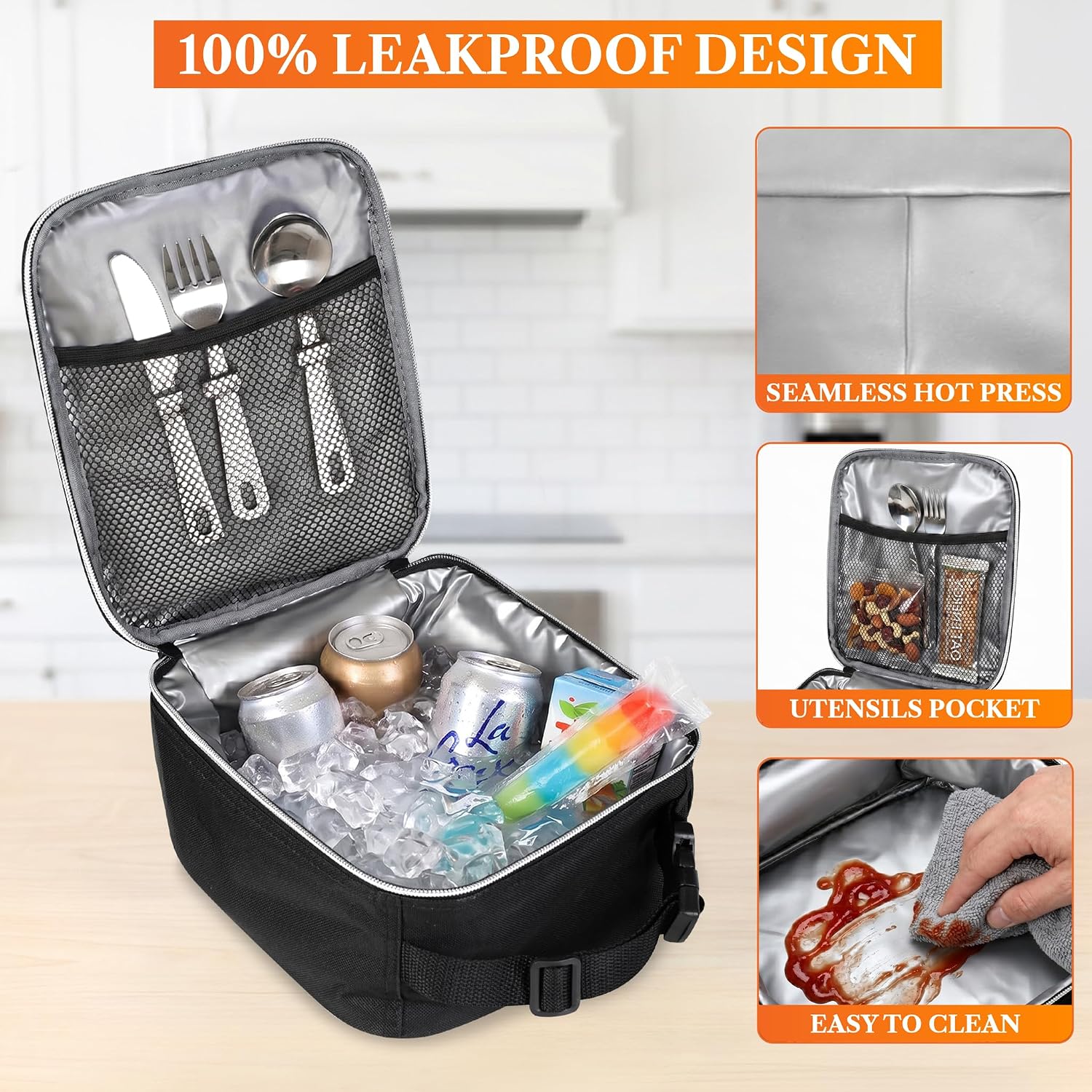 Insulated Lunch Bag for Kids Boys Girls, Small Compact Lunch Box with Wide Opening & Mesh Pockets, Reusable Lunch