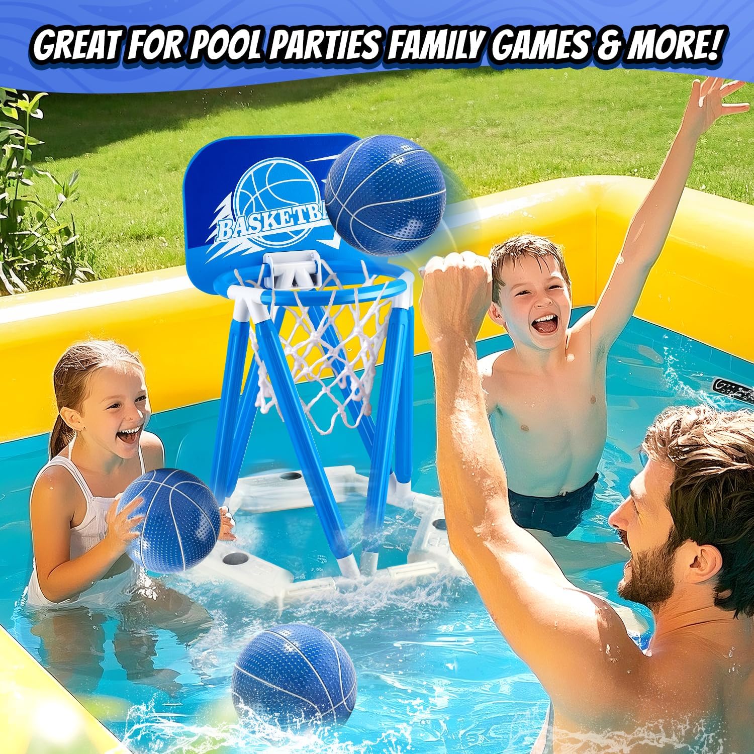 Pool Basketball Hoop, Floating Basketball Hoop Toy for Pool Water Game with 4 Basketballs Summer Swimming Pool Games