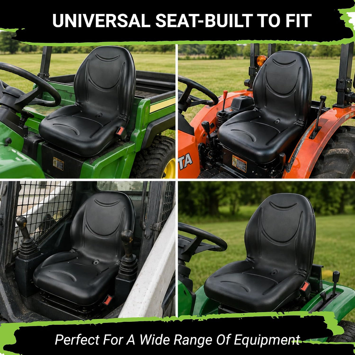 Eparts Universal Tractor Seat Replacement, Compact High Back Lawn Mower Seat, Black Forklift Seat, Central Drain