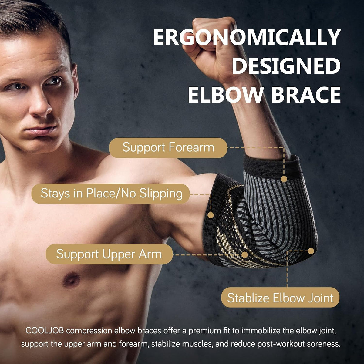 COOLJOB Copper Infused Elbow Compression Sleeves, Snug-fit Workout Brace