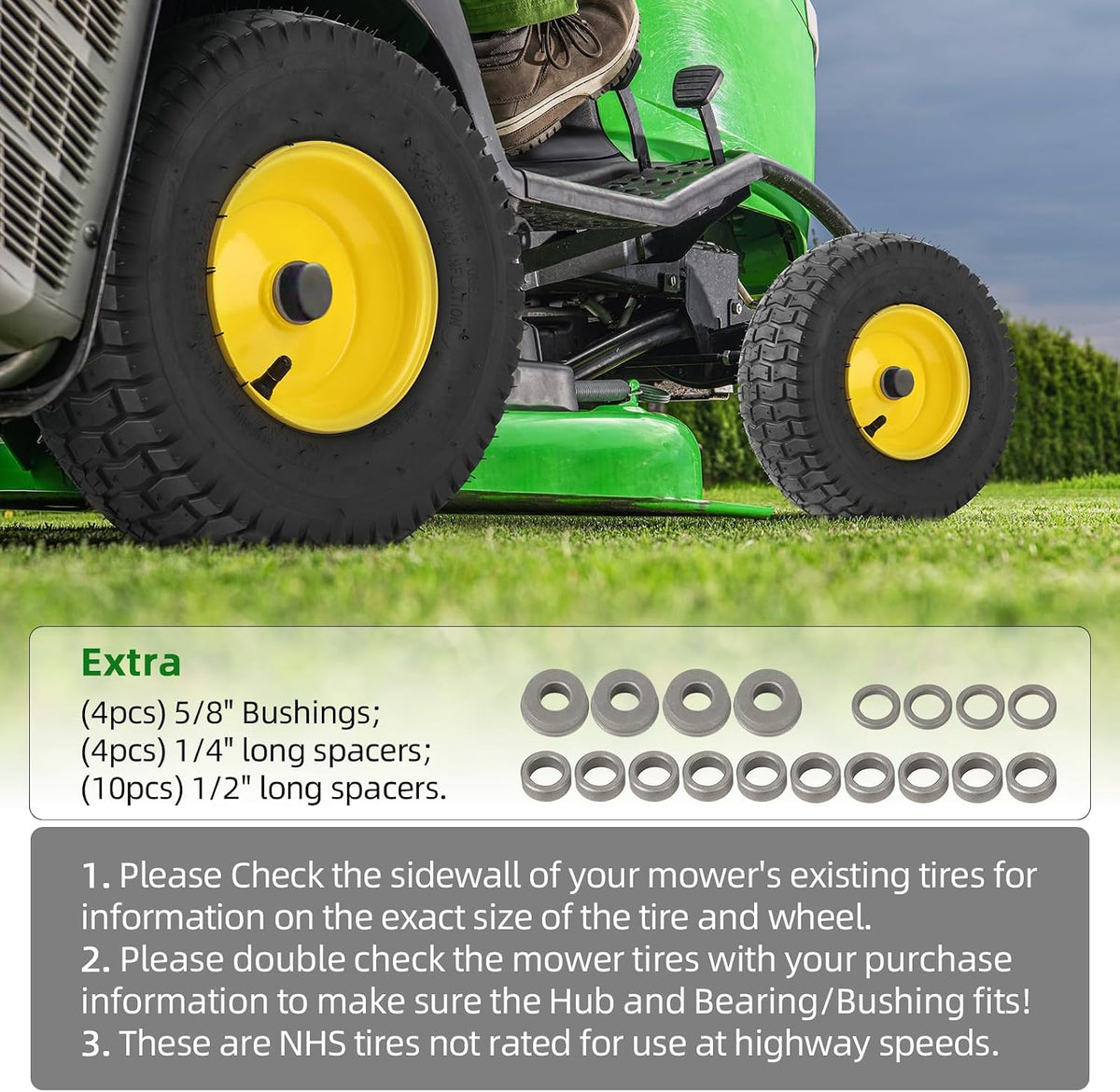 (2-Pack) 13x5.00-6 Front Tire and Wheel Assembly, 4-Ply Tubeless Turf Tire with Rim for Riding Mower Lawn Tractor