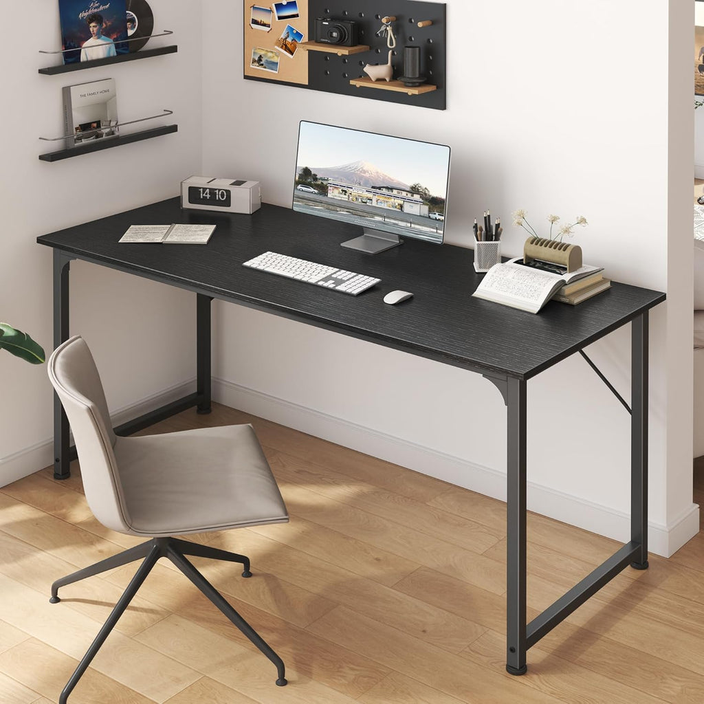 Computer Desk, 55 Inch Home Office Desk, Gaming Writing Work from Home Study Desk, Large Legroom, Sturdy Metal Frame