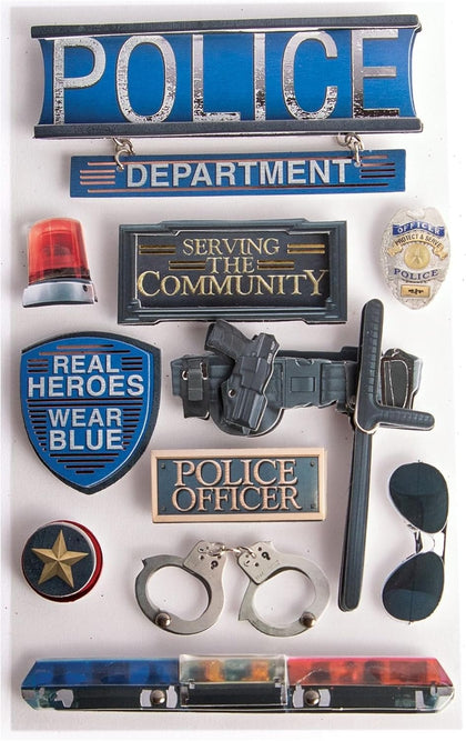 Die-Cut Dimensional & Foil Accent Scrapbook Sticker Sheet - Police Force