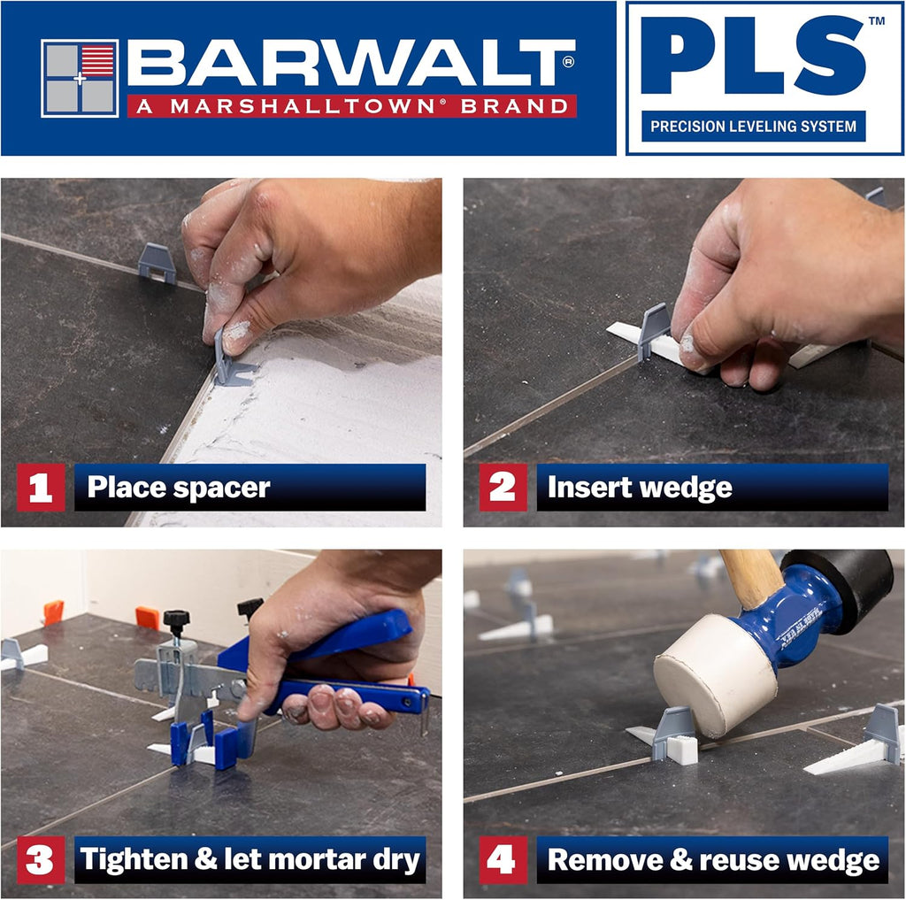PLS 1/8 Inch Tile Leveling System | Spacer bases and clips deliver flawless no-lippage tile alignment, wedges sold