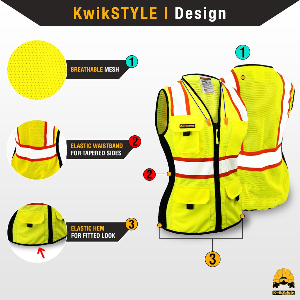 FIRST LADY Safety Vest for Women Class 2 ANSI OSHA Hi Vis Vest