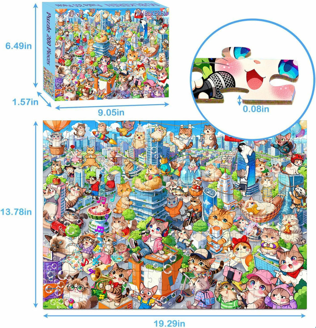 Puzzles for Kids Ages 6-8 8-10 Year Old - City Cats Themed, 200 Pieces Jigsaw Puzzles for Kids, Learning8-10