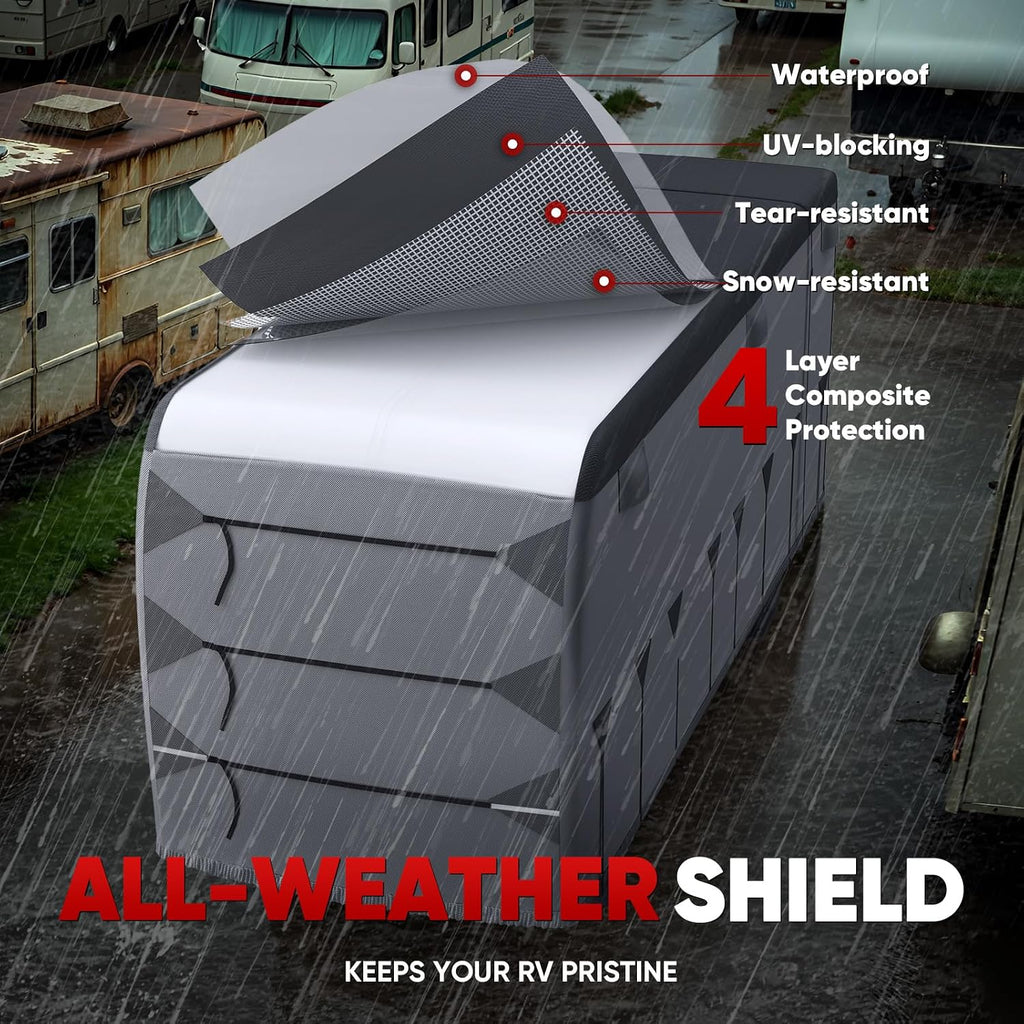 Oxford Fabric Class A RV Cover, 600D Oxford Camper Cover 33-37 ft Tearproof Waterproof Windproof Travel Trailer Cover