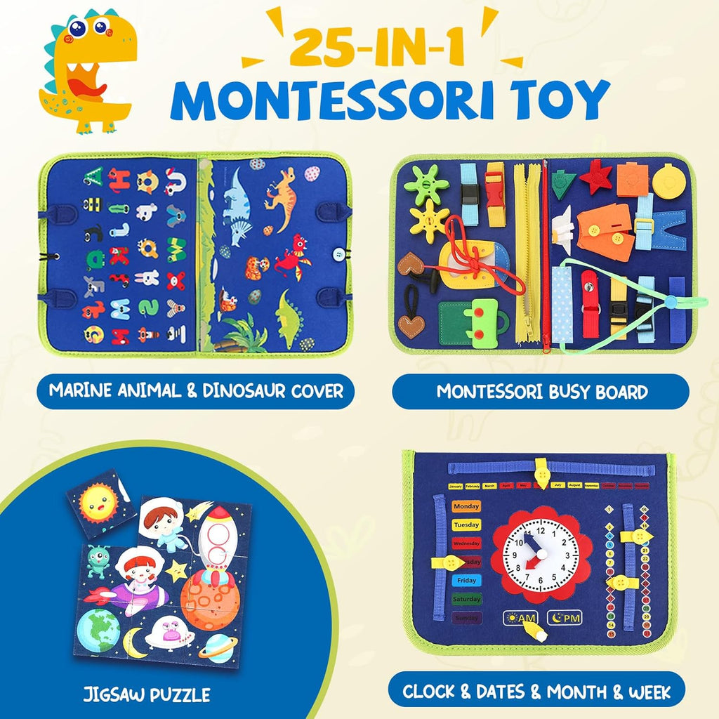 Toddler Busy Board, Montessori Sensory Toys for Boys, 1-4 Year Old Girl Toddler Travel Toys, Educational Learning