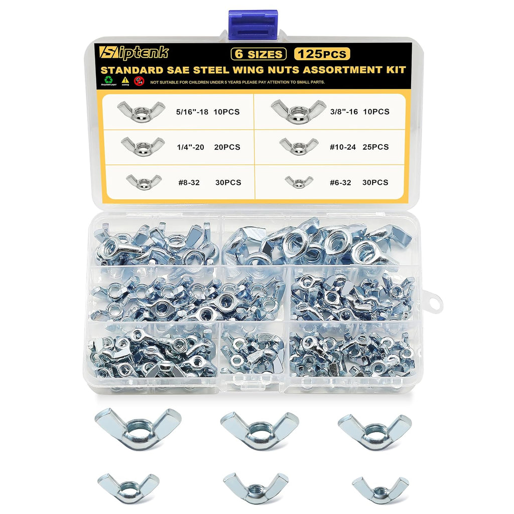 Siptenk 125PCS M3 M4 M5 M6 M8 M10 M12 Metric Wing Nuts Assortment Kit