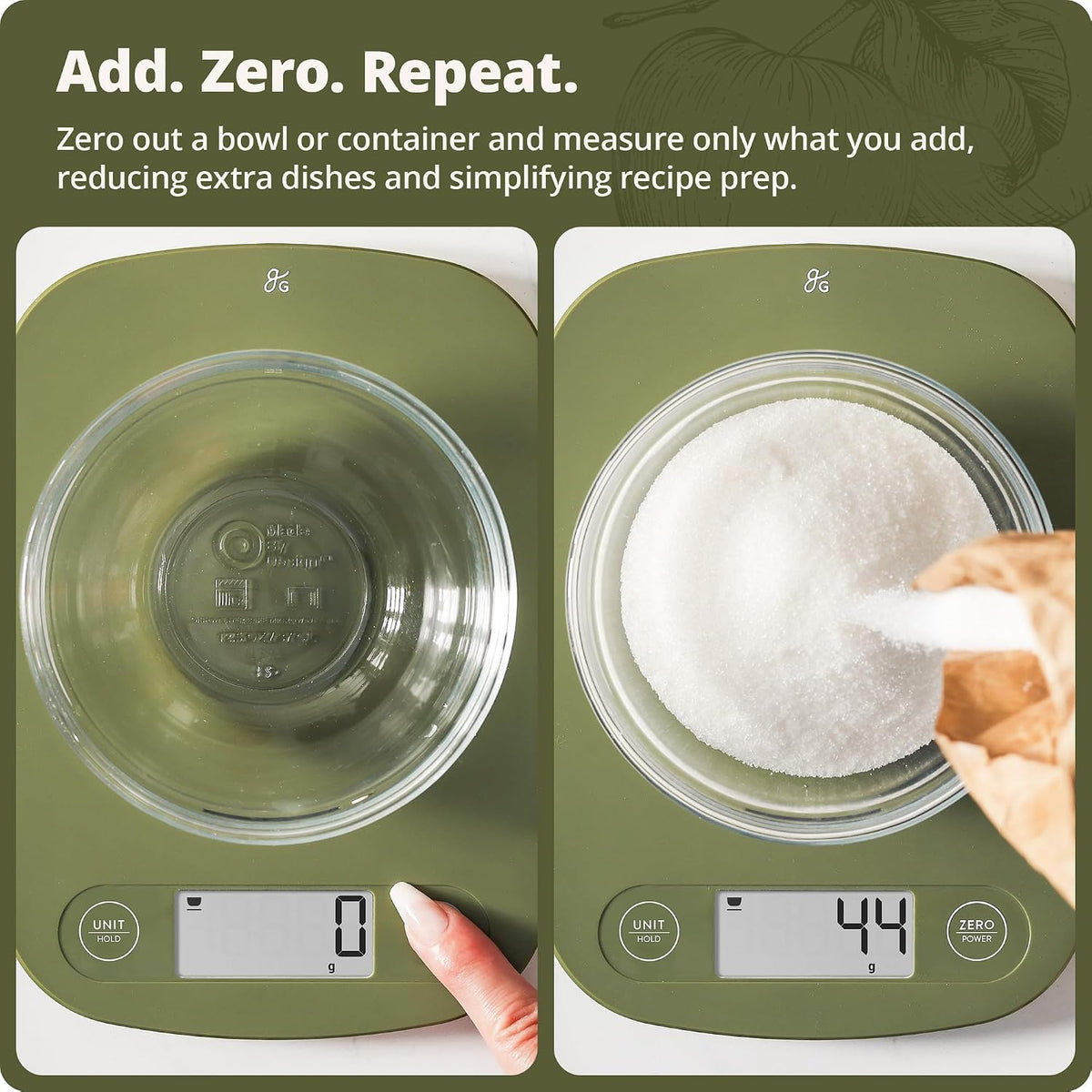Food Scale, Slim & Compact Build, 1g Precision (Moss Green)