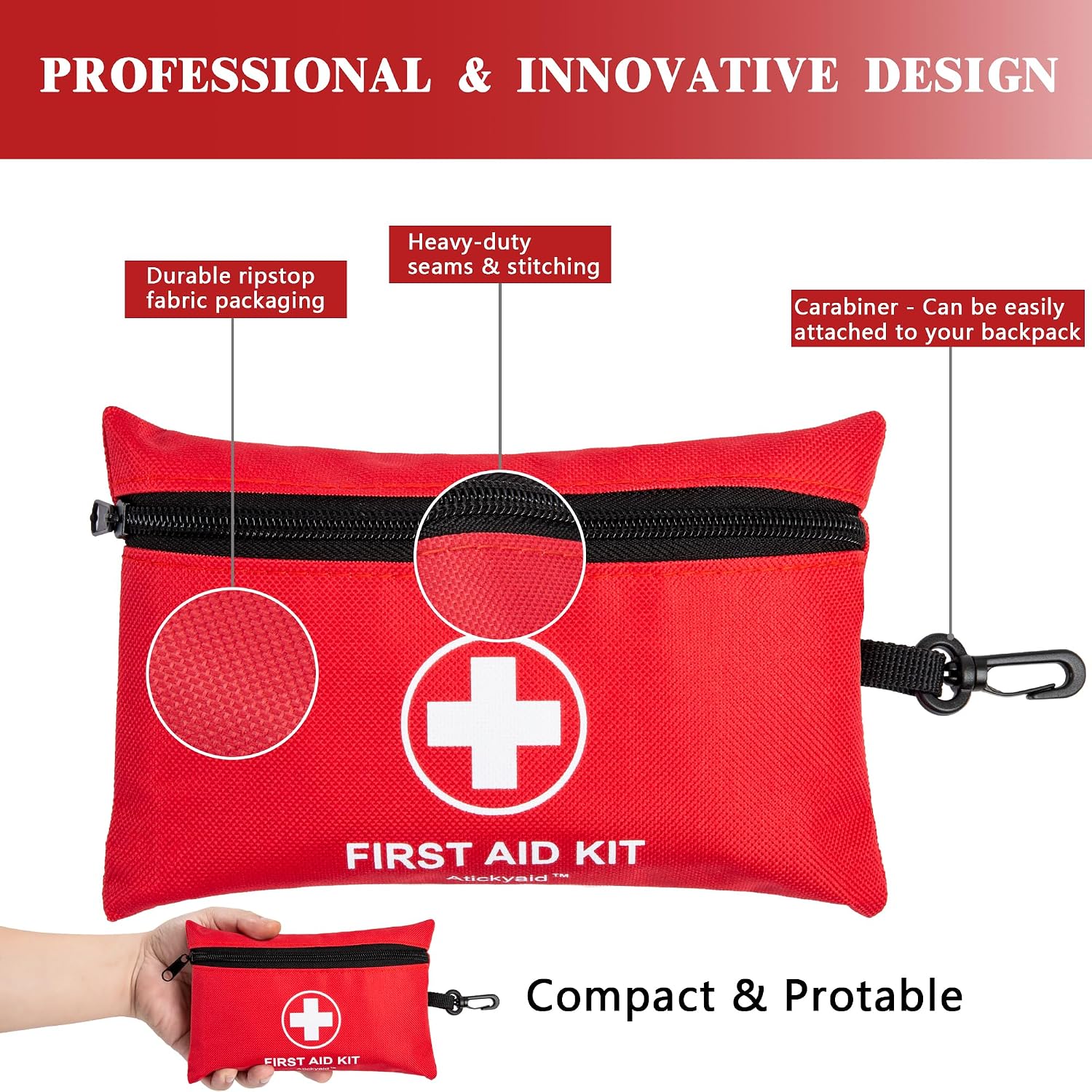 Mini First Aid Kit - 140 Piece Small First Aid Medical Kit for Car, Home, Office, Travel, Camping, Sports, Outdoor