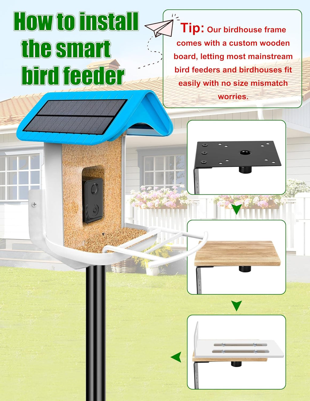 Bird House Pole, 1 Pack 109 Inch Metal Bird Feeder Pole for Outdoor, with 5-Prong Heavy Duty Base for Birdhouse