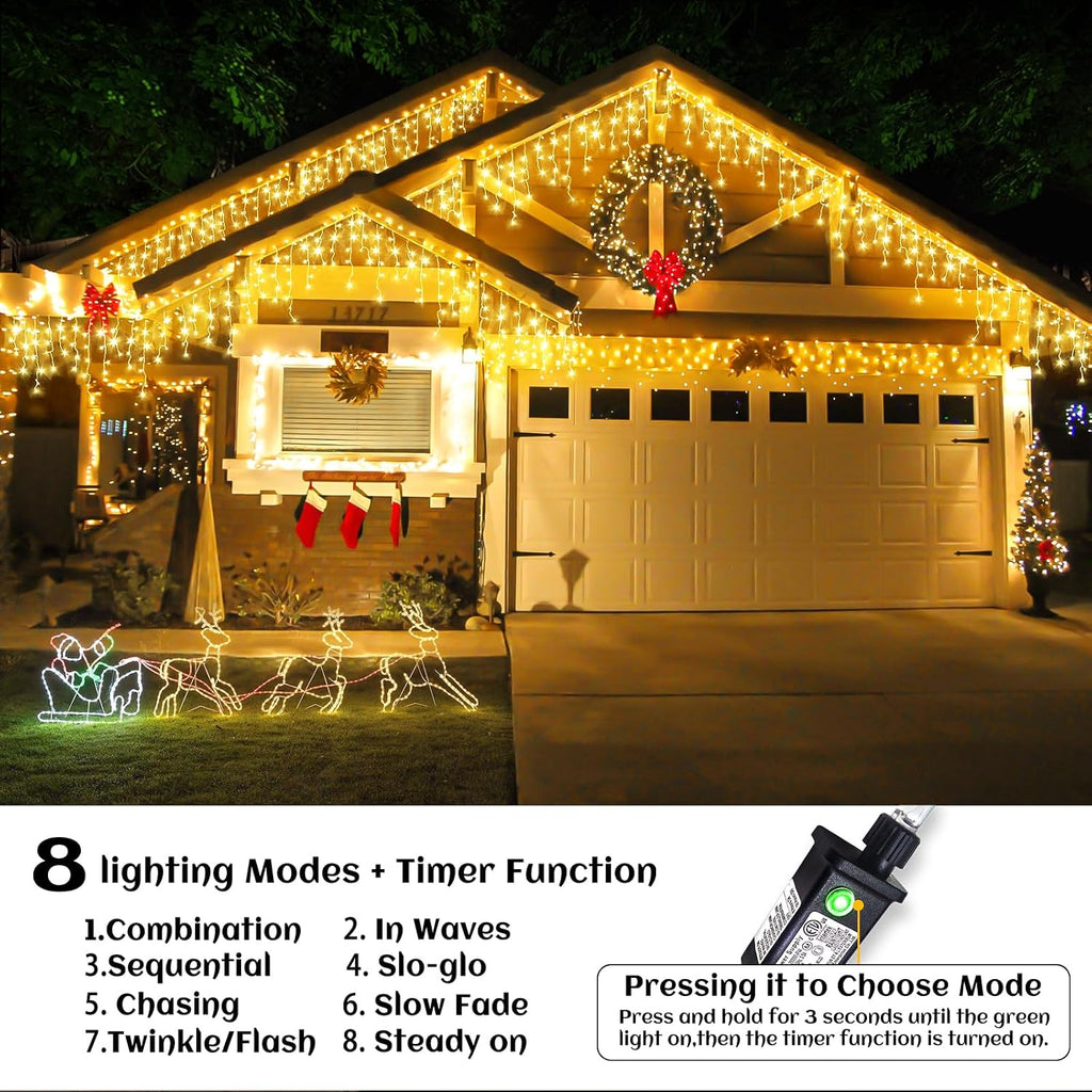 Icicle lights for Outside Christmas Lights Outdoor 33ft 400 LEDs Warm White | Twinkle String Lights with 75 Drops 8