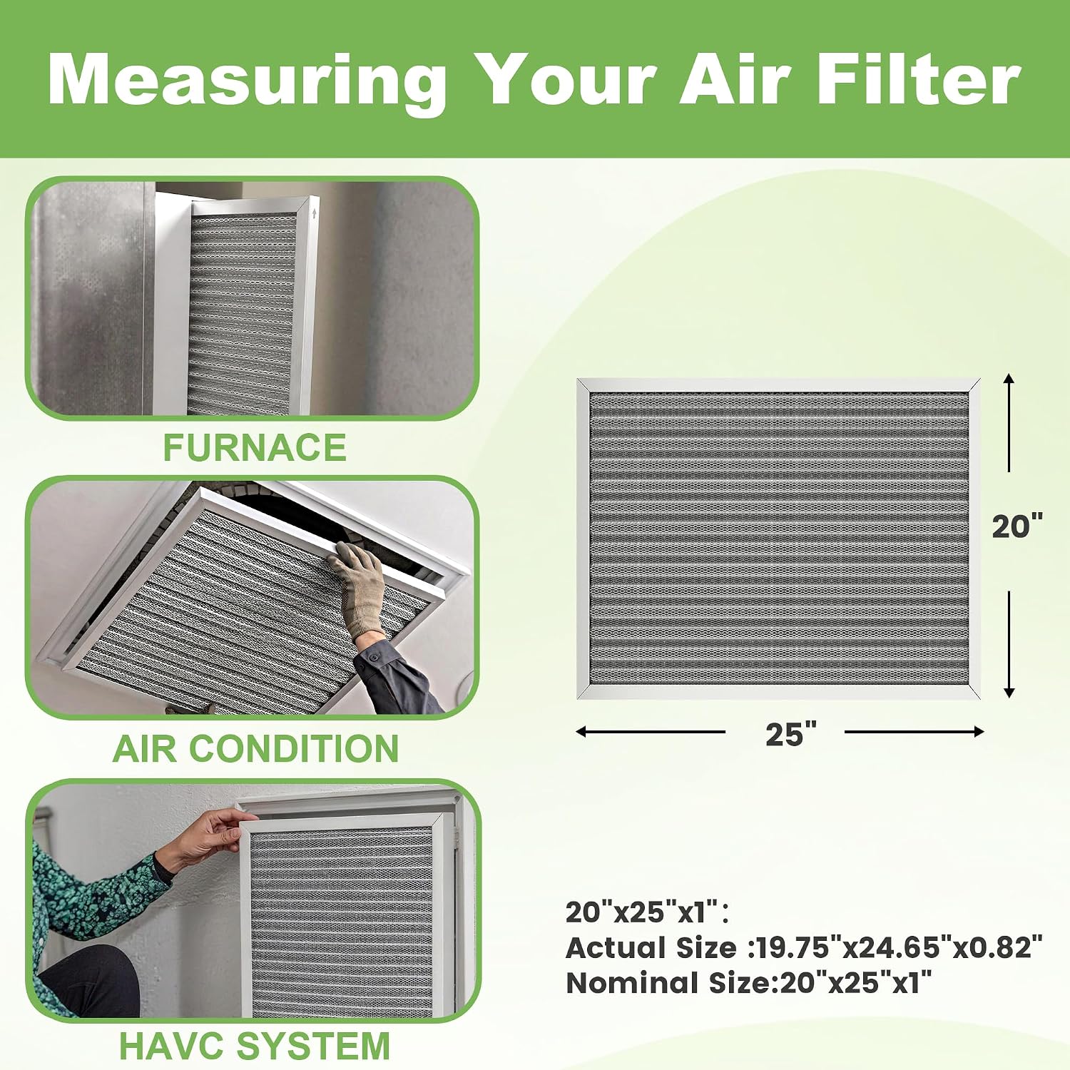 20x25x1 HVAC Furnace Air Filter Reusable& Washable, MERV 8, Electrostatic, Lasts a Lifetime, Breathe Fresher Air in