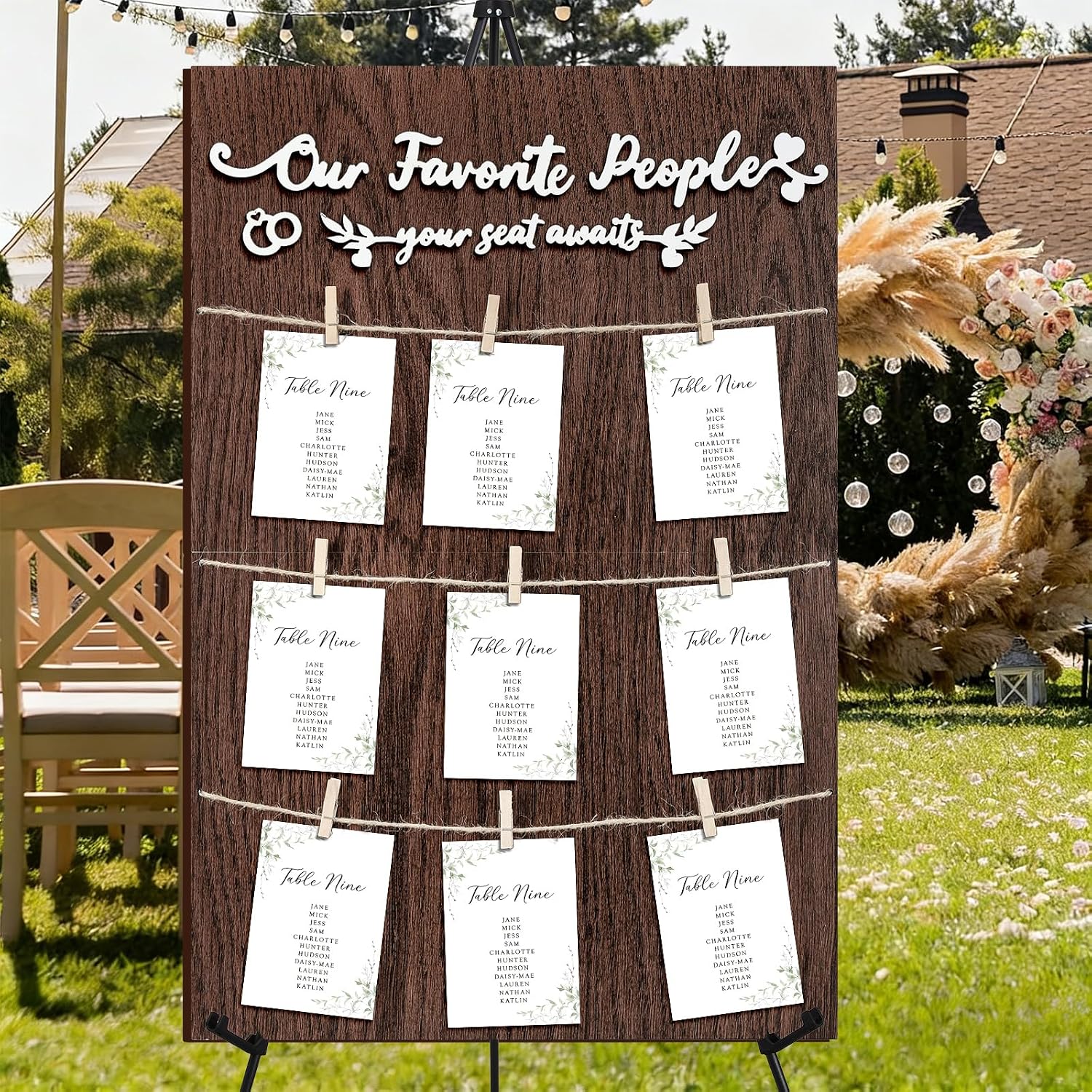 Wedding Seating Chart with Easel Display Stand Rustic Wooden Find Your Seat Sign Board Decoration for Wedding